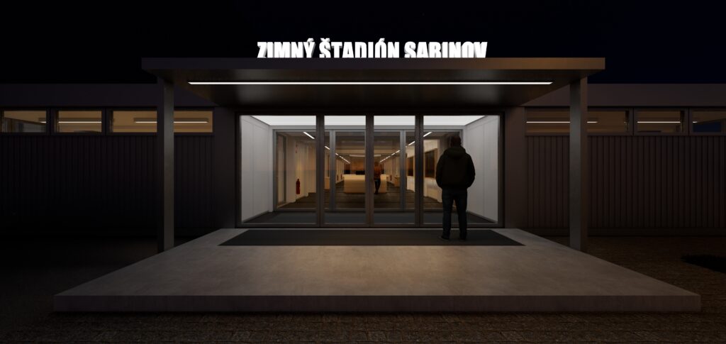 vizualizácia zimný štadión noc
